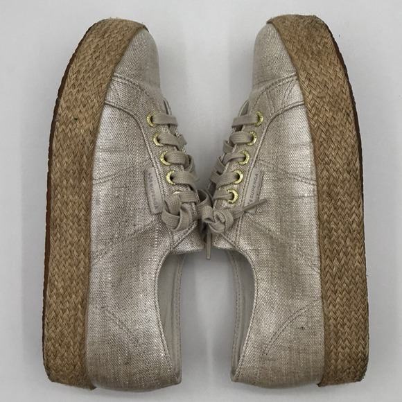 HTF Rare Superga Rope Platform Espadrille Champagne Metallic Linen Sz 8 - Picture 5 of 10